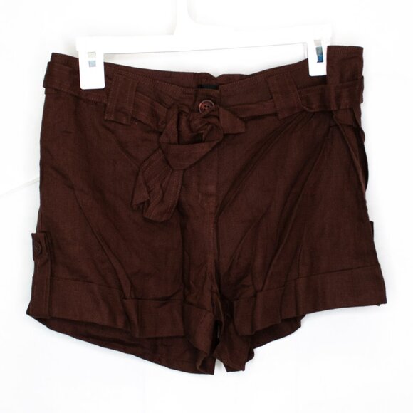 NEW Venus 100% Linen Belted Shorts Womens 10 Brown Casual Solid Luna Fit GG03X - Picture 1 of 4